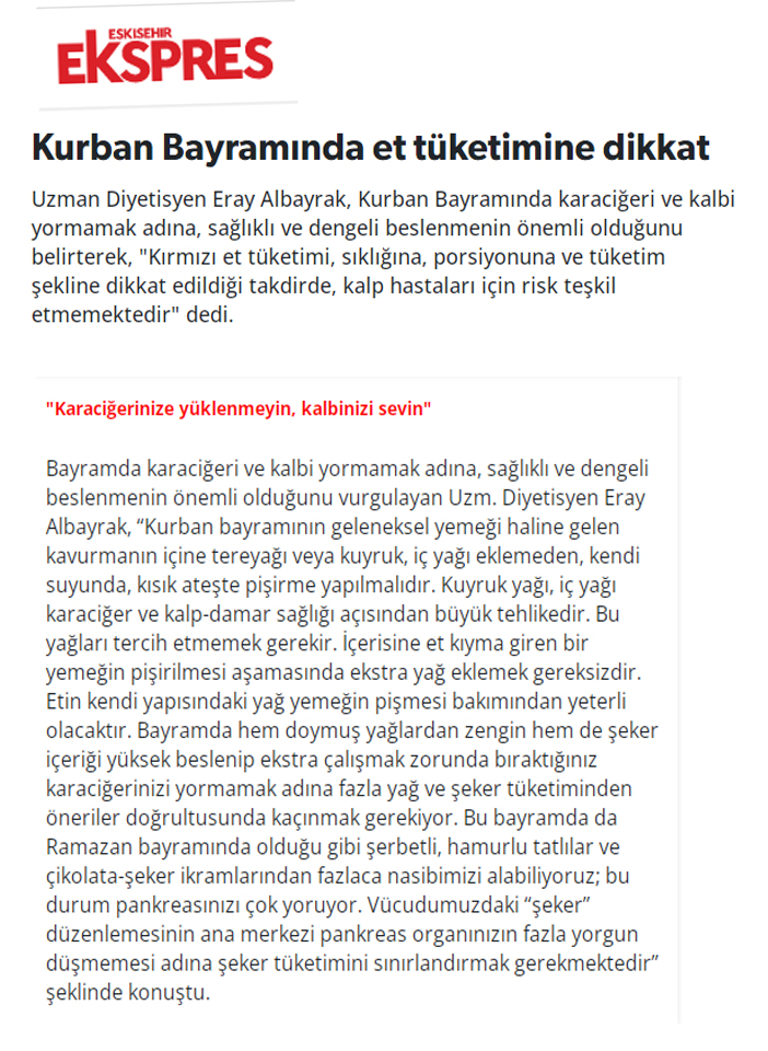 Kurban Bayramında Et Tüketimine Dikkat...